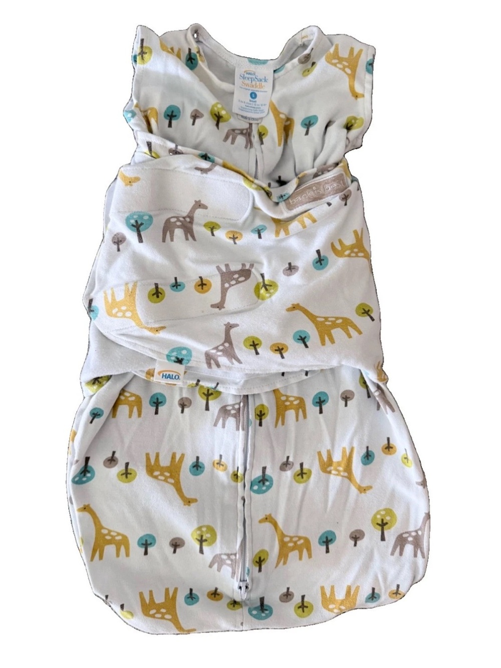 Halo SleepSack Swaddle Small (3-6m), Giraffes Cotton, 12-17lbs, GUC